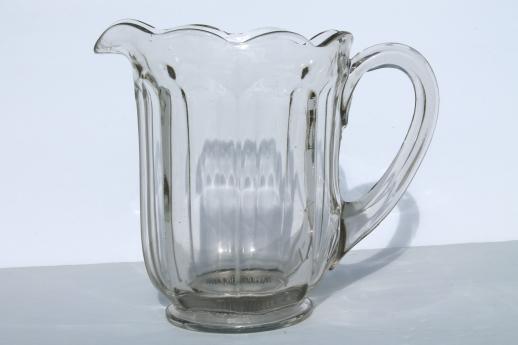 vintage colonial panel pattern glass milk jug, heavy old clear glass pitcher