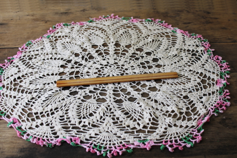 vintage colored cotton crochet doilies, bright and pastel colors lace doily lot