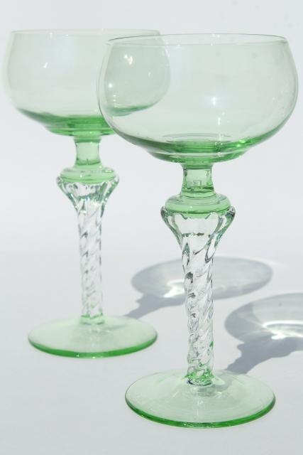 vintage colored glass twist stem crystal hock wine glasses or cocktail glasses