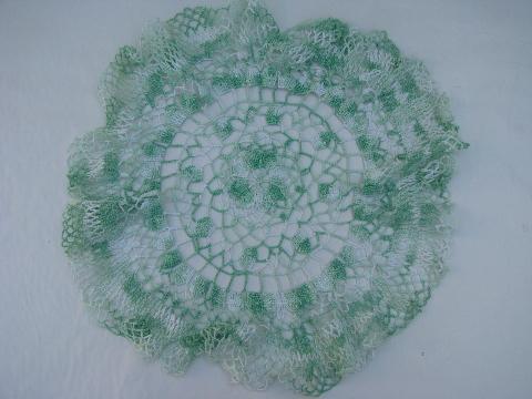 vintage colored thread crocheted doilies, old crochet lace doily lot