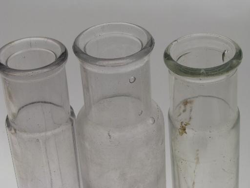 vintage condiment, olive or pickle bottles lot, old antique glass food jars