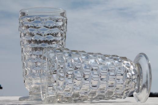 vintage cooler glasses, Whitehall cube pattern crystal clear glass footed tumblers