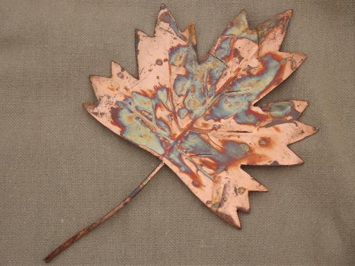 vintage copper metal art  sculpture, autumn leaf, leaves for wall or door