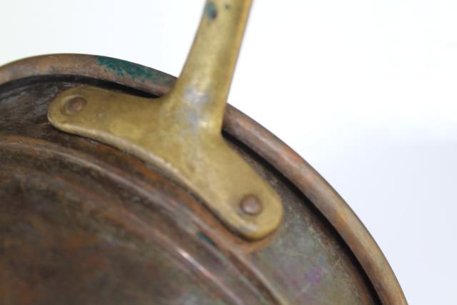 vintage copper strainer basket w/ brass handle, kitchen colander bowl scoop