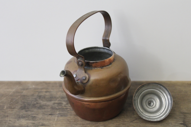 vintage copper tea kettle, farmhouse primitive tarnished copper teapot, Volund Norway