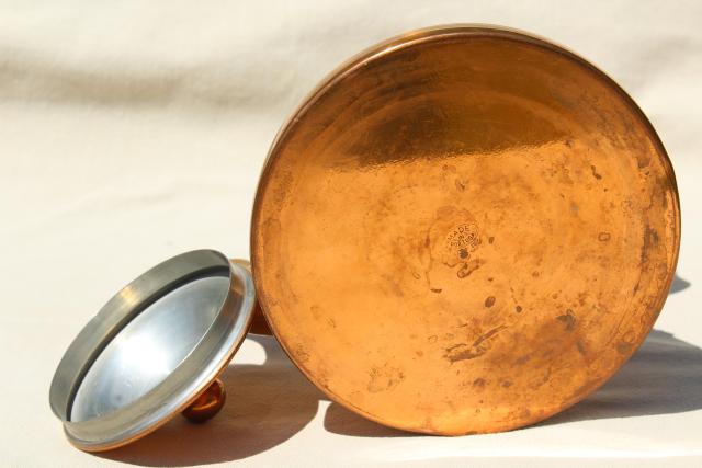 vintage copper teakettle, tea kettle w/ wood handle, Portugal copper kitchen ware