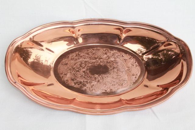 vintage copper trays or bread plates, serving dishes for autumn harvest table ware