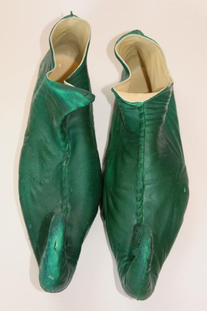 vintage costume elf leprechaun gnome fairy tale dwarf shoes, green rubber slippers