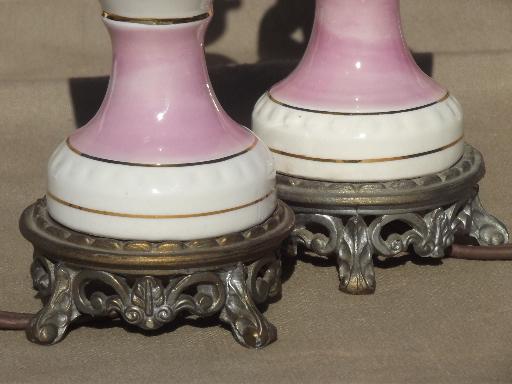 vintage cottage china boudoir lamps, shabby romantic chic vanity lamps pair