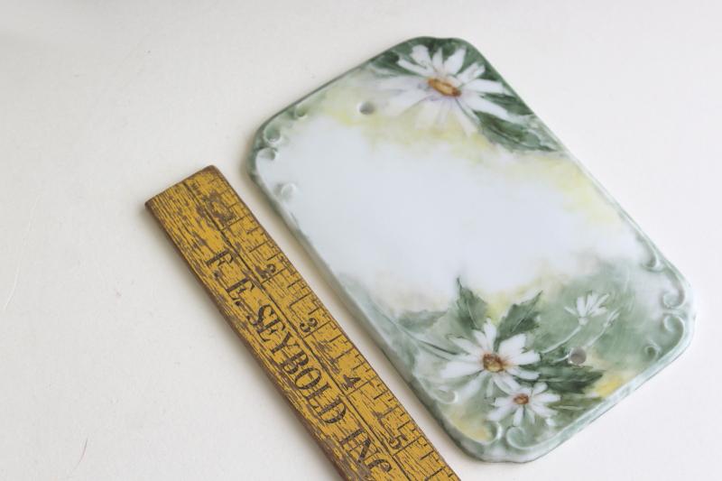 vintage cottage house number wall plaque, porcelain china name plate w/ hand painted daisies