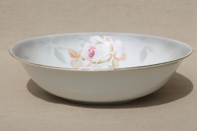 vintage cottage roses china plates & bowls, tea party serving pieces hand-painted porcelain