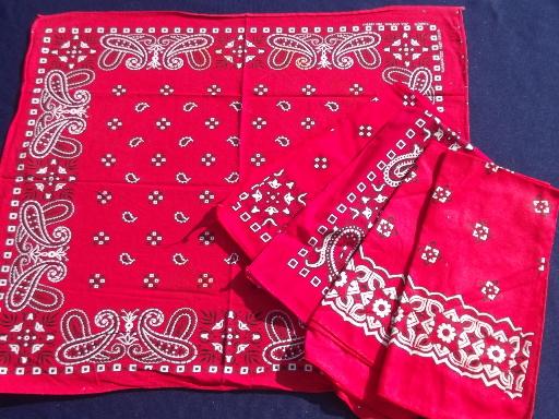 vintage cotton bandana lot USA fast color red and blue hankerchief scarves