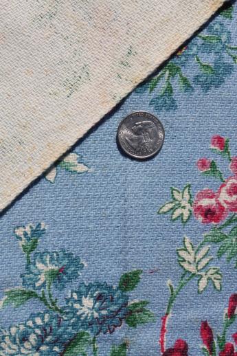 vintage cotton barkcloth w/ shabby chic roses, rose bouquet floral fabric
