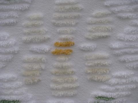 vintage cotton chenille bedpread, yellow daisies flowers