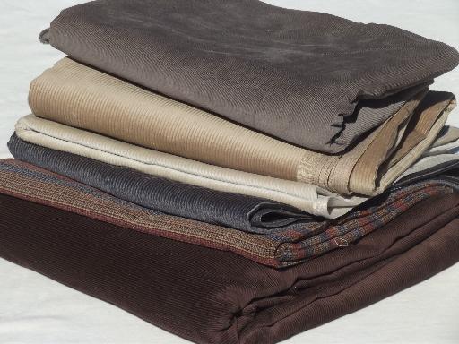 vintage cotton corduroy fabric lot, assorted wide wale & pincord brown & tan
