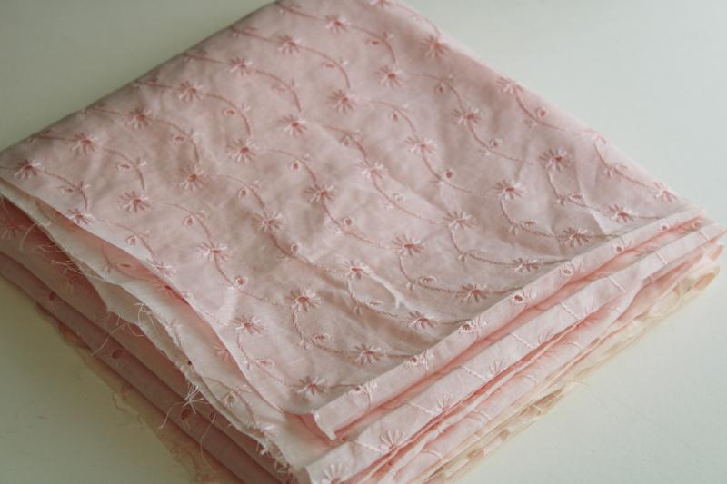 vintage cotton embroidered eyelet fabric, pretty shell pink color