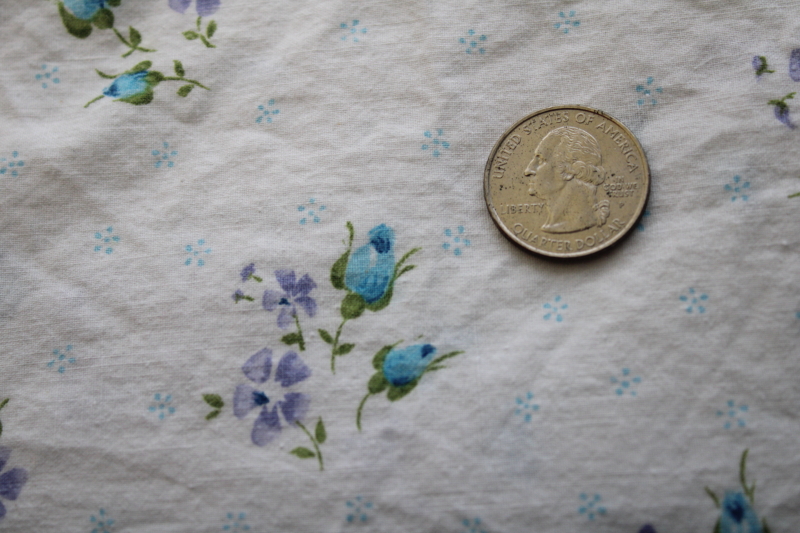 vintage cotton fabric w/ blue floral border print for pillowcases, 9 yards preshrunk soft cotton