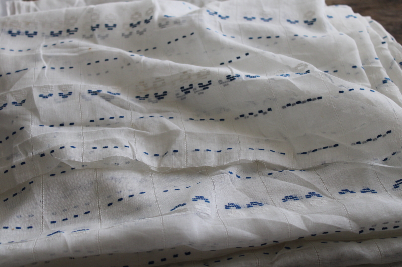 vintage cotton fabric, blue  white machine embroidered net gauze for summer curtains