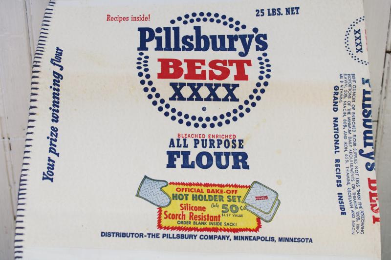 vintage cotton fabric flour sack w/ original paper label Pillsbury advertising graphics