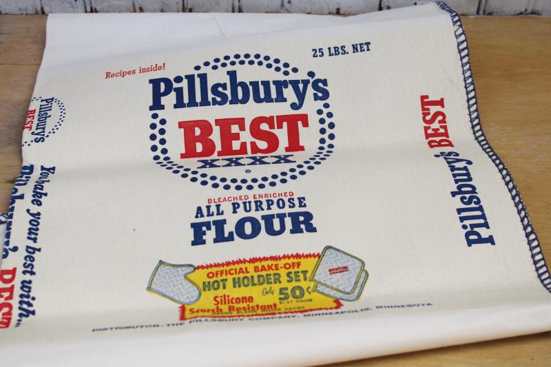 vintage cotton fabric flour sack w/ original paper label Pillsbury advertising graphics
