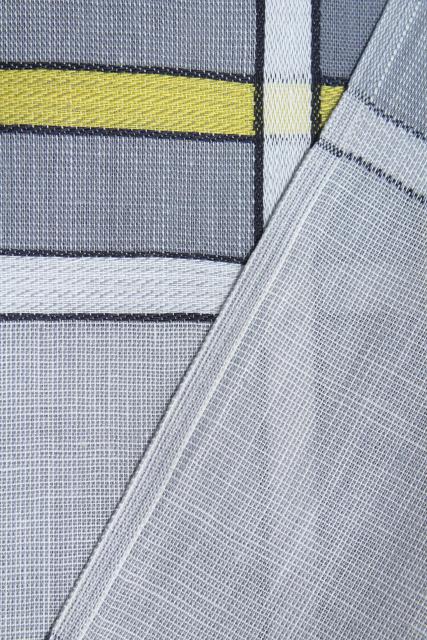 vintage cotton fabric, grey & yellow checked plaid, retro mid century modern