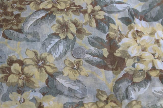 vintage cotton fabric, light floaty dress material soft golden brown & grey floral print