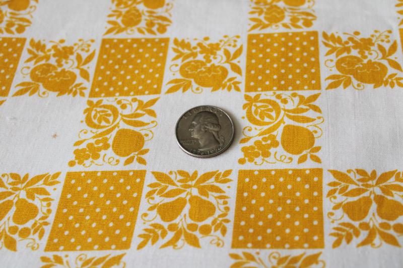 vintage cotton fabric mustard gold / white checked pin dot squares cottagecore