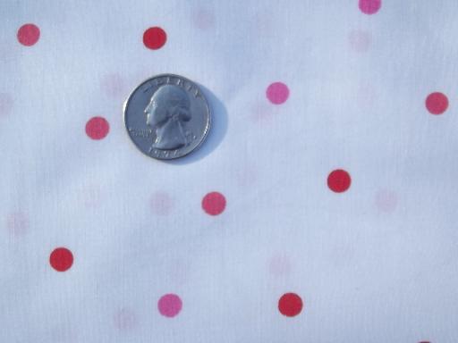 vintage cotton fabric, sweetheart pink and red polka dots print on white