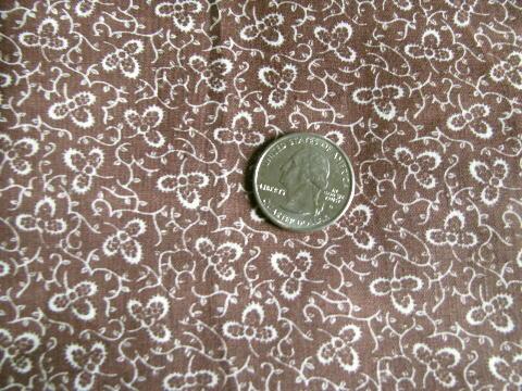 vintage cotton fabric, tiny white clover leaf print on cocoa brown