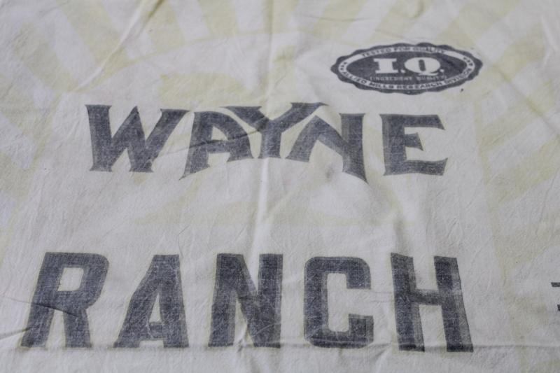 vintage cotton farm feed sack fabric faded printing Wayne Ranch