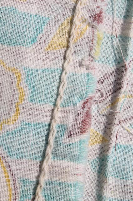 vintage cotton feed sack fabric w/ aqua & yellow flower print, matched sacks lot