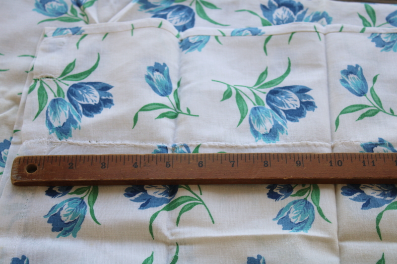 vintage cotton feed sack fabric w/ blue tulips floral print, depression era handmade pillowcases