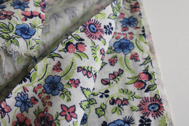 vintage cotton feed sack fabric, ditsy print floral in preppy pink, blue, green