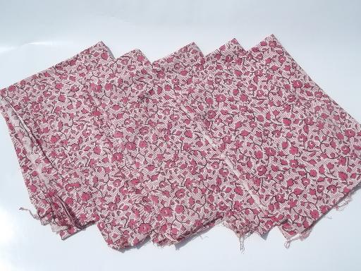 vintage cotton feed sack fabric, matched sacks lot in rose red & white  print