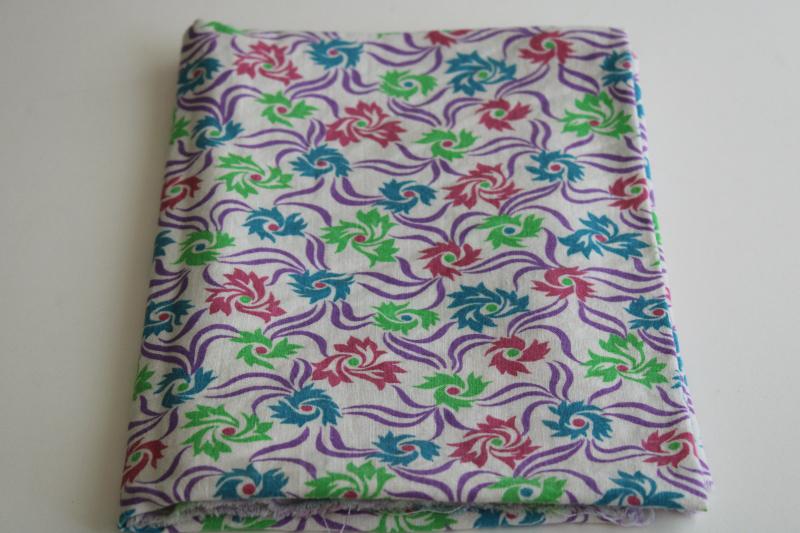 vintage cotton feed sack fabric, pinwheel print in rose, lavender, green, teal