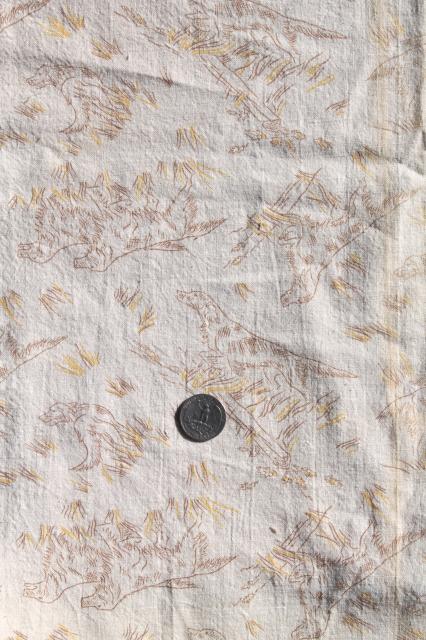 vintage cotton feed sack fabric w/ sporting print, hunting dog spaniels 
