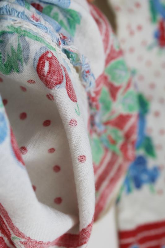vintage cotton feed sack fabric, whole sacks red & blue fruit print w/ dots