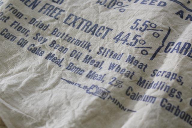 vintage cotton feed sack w/ red blue Globe ad graphics, growing ration chicken mash