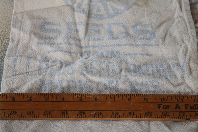 vintage cotton feed sacks, seed grain bags printed Old Gold Brand, Olds Seeds Madison Wisconsin