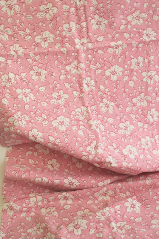 vintage cotton feedsack fabric, floral print apple blossom pink & white