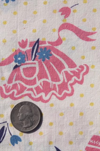 vintage cotton feedsack fabric, whole feed sack w/ pink aprons print