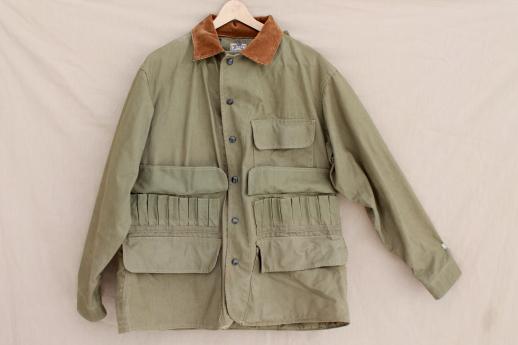 vintage cotton field coat, 40s 50s Hinson label hunting / fishing jacket w/ game pocket