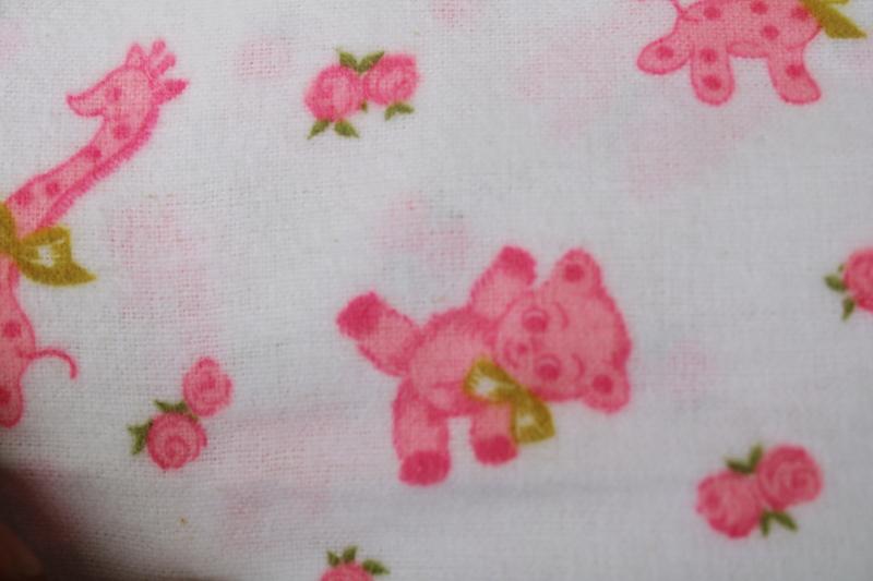 vintage cotton flannel fabric for doll clothes, neon pink baby animals novelty print