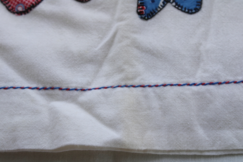 vintage cotton flour sack pillowcases w/ hand stitched embroidered applique butterflies
