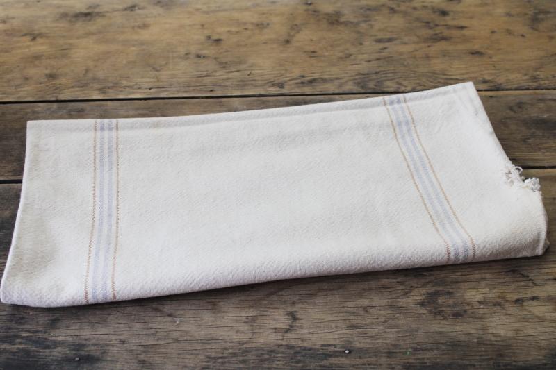 vintage cotton grain sack, blue / brown stripe feed bag primitive antique fabric
