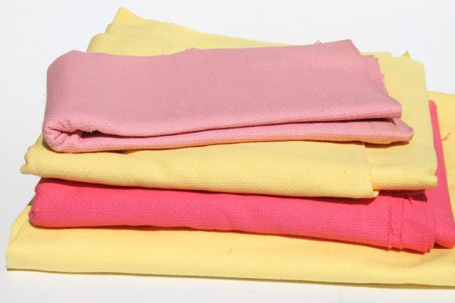 vintage cotton huck towel fabric, kitchen towel fabric in retro candy pink & yellow