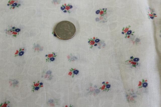 vintage cotton organdy fabric, tiny print sprig flowers on white & cream