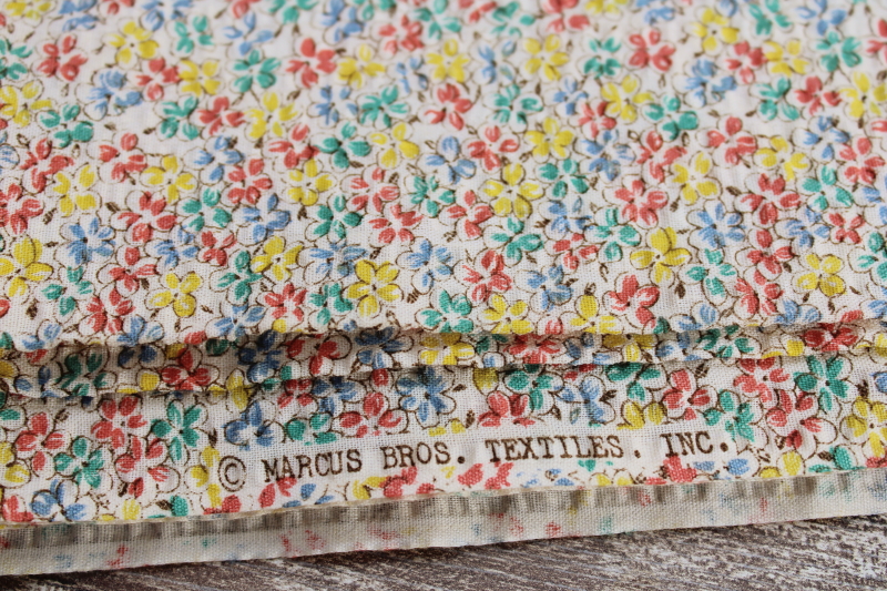 vintage cotton plisse fabric, tiny flowers ditsy print coral, yellow, teal, blue