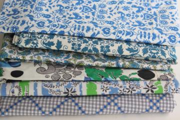 vintage cotton print fabric in blues, happy stack prints for projects or quilting