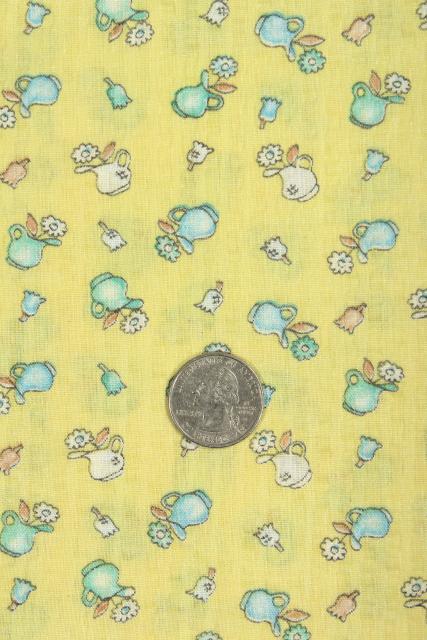 vintage cotton print fabric, romantic country style wash pitchers full of flowers